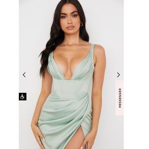Faye Pistachio Satin Corset Midi Dress